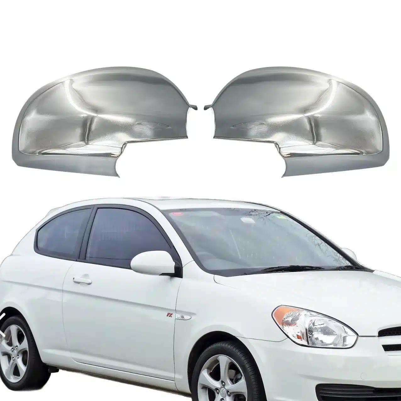 Chrome Exterior Rearview Mirror Cover Caps for Hyundai Accent GLS 2000-2009 Replacement Pair