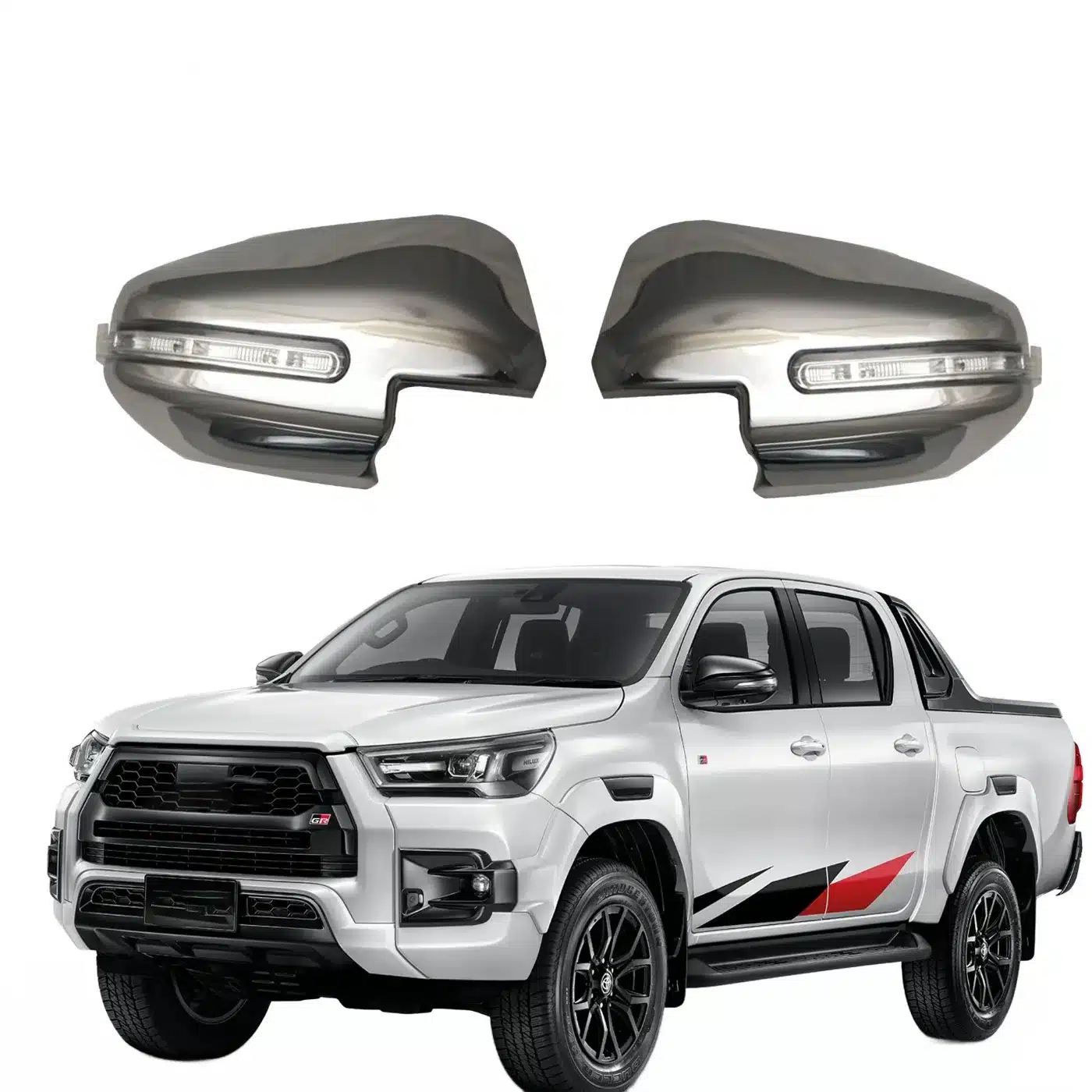 Side Mirror Cover with LED Turn Signal Light for Toyota Hilux Revo 2016-2024