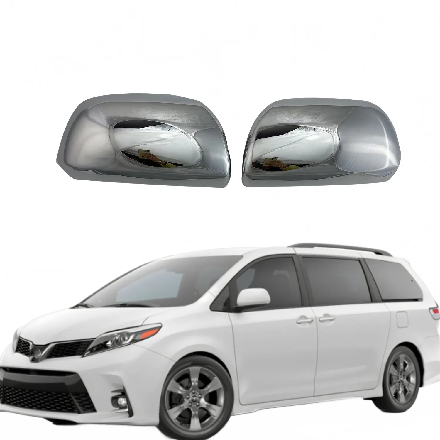 Rear View Side Mirror Cover Caps Chrome Plated Trim For Toyota Sienna 2010-2018 Left and Right Pair