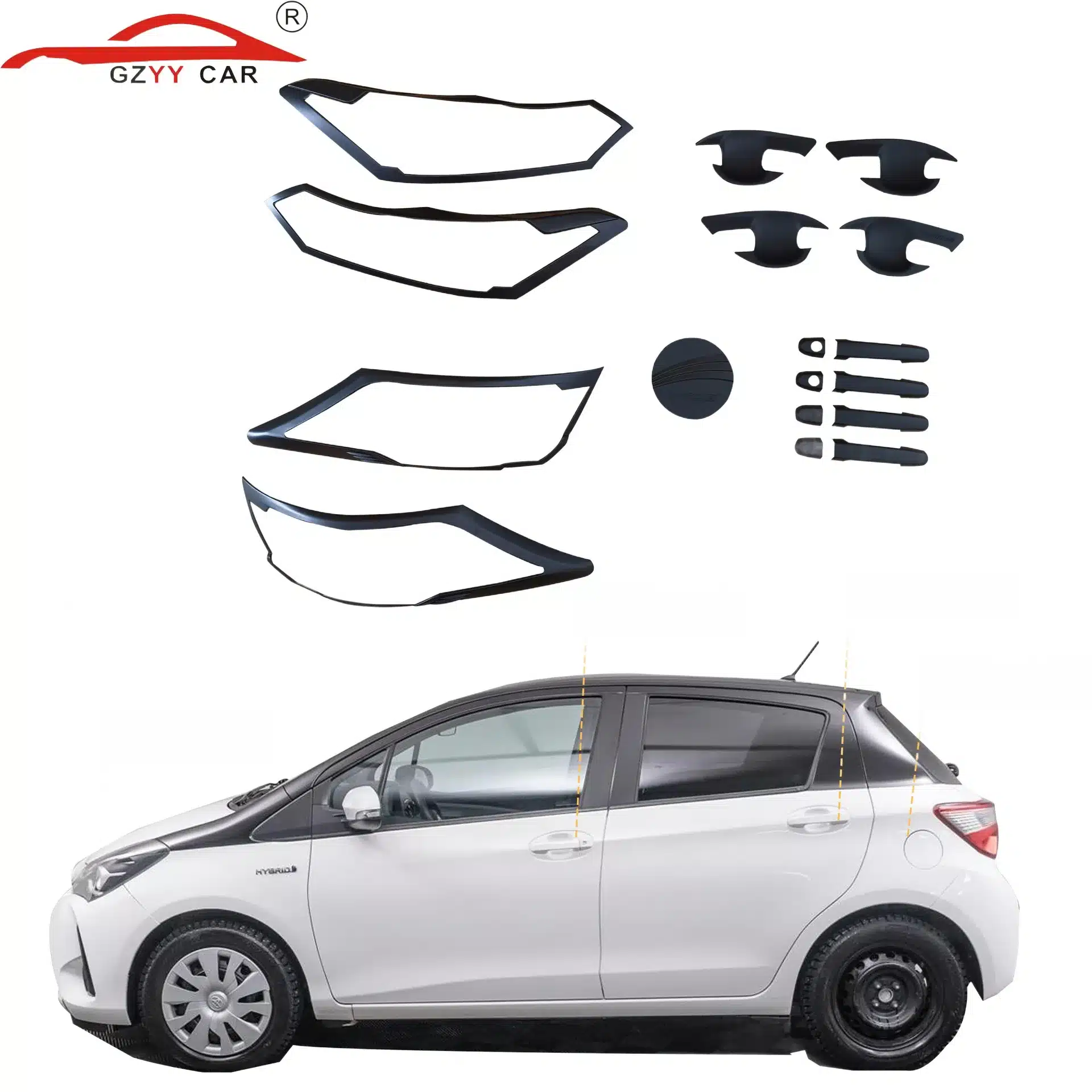 Matte Black Exterior Trim Set for Toyota Yaris and Vios 2014-2018 Body Decoration Kit