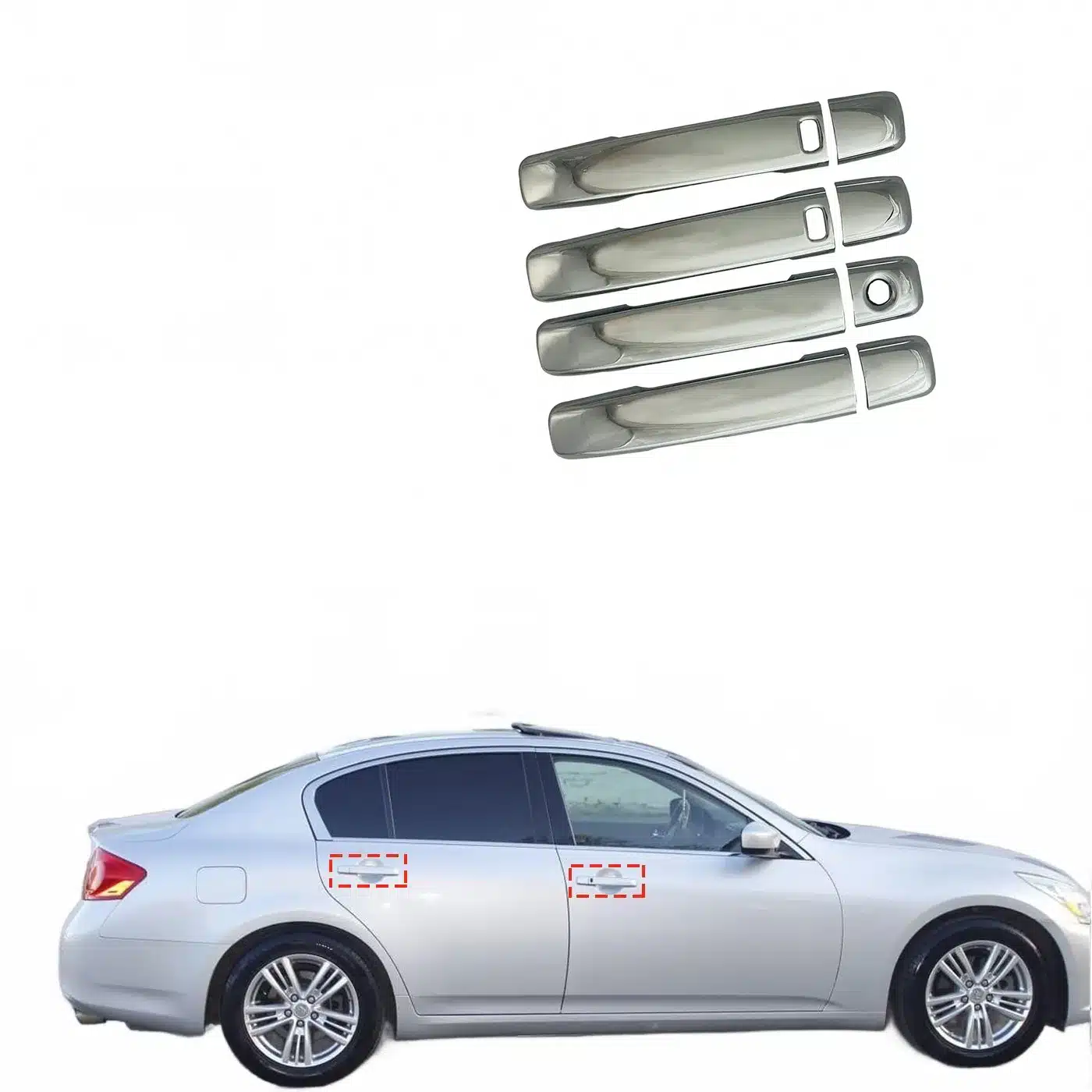 Chrome Exterior Door Handle Cover Trim for Infiniti G35 2007-2008 and G37 2009-2013, ABS Electroplated