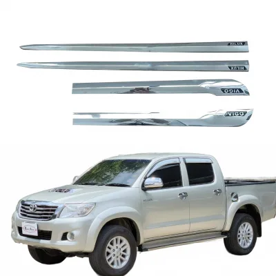 Chrome Side Door Body Molding Strips Protection Trim Fixed for 2005-2012 Toyota Hilux Vigo