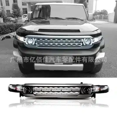 Front Bumper Grille with LED Lights for 2007-2021 Toyota FJ Cruiser, Road-Tiger Style Mesh Grille Gloss Black Front Bumper Grille with LED Lights for 2007-2021 Toyota FJ Cruiser, Road-Tiger Style Mesh Grille Gloss Black