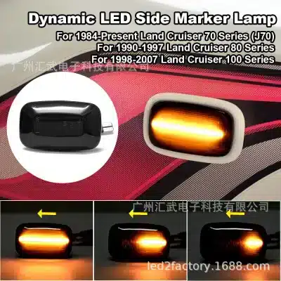 LED Dynamic Side Marker Fender Signal Lights Sequential Amber for Toyota Land Cruiser 70 80 100 Series