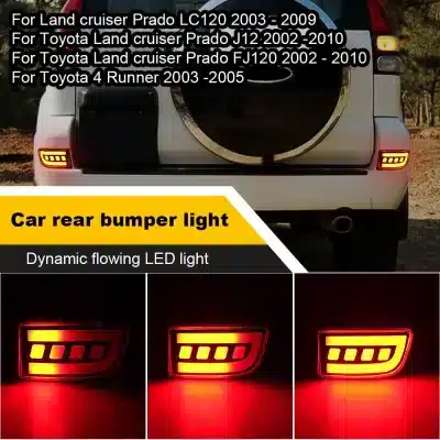 LED Rear Bumper Light Pair for 2003-2009 Toyota Prado, Smoked Red Lens Brake Fog Lamps LED Rear Bumper Light Pair for 2003-2009 Toyota Prado, Smoked Red Lens Brake Fog Lamps