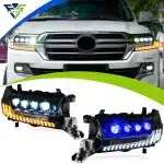LED Four-Eye Projector Headlight Assembly for Toyota Land Cruiser LC200 2016-2020, Clear Lens Left & Right Side