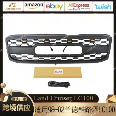 Front Radiator Grille with LED Lights for 1998-2002 Toyota Land Cruiser LC100 FJ100, ABS Plastic Replacement Front Radiator Grille with LED Lights for 1998-2002 Toyota Land Cruiser LC100 FJ100, ABS Plastic Replacement