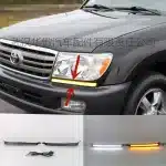 LED Daytime Running Lights for 1998-2007 Toyota Land Cruiser LC100 4500 4700 White/Amber Dual-Color Headlight Eyebrow DRL