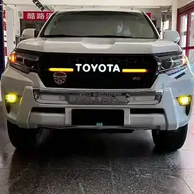Front Bumper Mesh Grille with LED Accent Lights for 2018-2023 Toyota Prado LC150, Manganese Steel