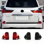 LED Rear Bumper Reflector Lights for 2016-2019 Lexus LX570, Smoked Lens Sequential Turn Signal Brake Fog Lamp