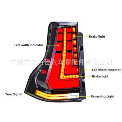 LED Taillight Assembly for 2018-2021 Toyota Land Cruiser Prado LC150, Rear Brake Stop Light with LED Guide Strip LED Taillight Assembly for 2018-2021 Toyota Land Cruiser Prado LC150, Rear Brake Stop Light with LED Guide Strip