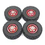Metal Upgrade Wheel Hubs and Tires Set for MN82 LC79 MN78 WPL RC Cars, 1/12 & 1/16 Scale Red