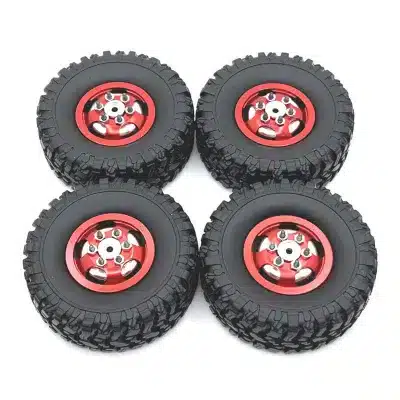Metal Upgrade Wheel Hubs and Tires Set for MN82 LC79 MN78 WPL RC Cars, 1/12 & 1/16 Scale Red Metal Upgrade Wheel Hubs and Tires Set for MN82 LC79 MN78 WPL RC Cars, 1/12 & 1/16 Scale Red
