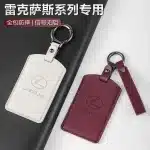 Genuine Leather Card Key Cover Case with Lanyard for Lexus ES300h LX570 LX600 RX350 LS500h, Noble Black