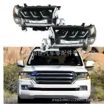 Full LED Headlamp Assembly for Toyota Land Cruiser LC200 2016-2021, Triple-Lens Projector with Sequential Turn Signals