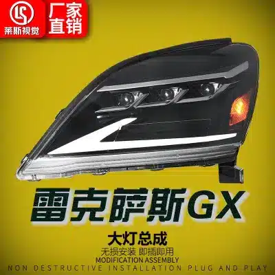 Full LED Headlight Assembly for 2003-2008 Lexus GX470, Three-Eye Style Projector with Flowing Turn Signals and LED DRL, Pair Full LED Headlight Assembly for 2003-2008 Lexus GX470, Three-Eye Style Projector with Flowing Turn Signals and LED DRL, Pair