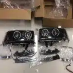 Full LED Projector Headlights with Angel Eyes for Toyota Land Cruiser LC80 FJ80 1990-1997, Black Housing
