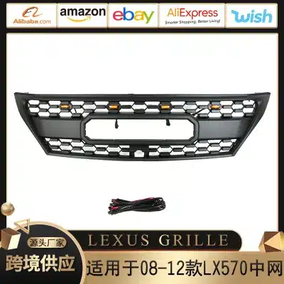 Front Bumper Upper Grille with Integrated LED Accent Light for 2008-2012 Lexus LX570, ABS Mesh Modification Front Bumper Upper Grille with Integrated LED Accent Light for 2008-2012 Lexus LX570, ABS Mesh Modification