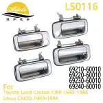 Chrome Exterior Door Handle Set for Toyota Land Cruiser FJ80 & Lexus LX450 1990-1998, FL FR RL RR 4-Piece Kit