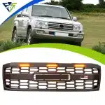 Front Bumper Grille with LED Lights GR Style Replacement for Toyota Land Cruiser LC100 1998-2006