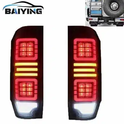 LED Smoked Taillights with Sequential Turn Signal for Toyota Land Cruiser LC76 2021, Rear Tail Lamp Assembly LED Smoked Taillights with Sequential Turn Signal for Toyota Land Cruiser LC76 2021, Rear Tail Lamp Assembly