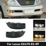 LED Daytime Running Lights for 2003-2009 Lexus GX470, Dual-Color White DRL & Amber Turn Signal Fog Lamp Assembly