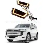 LED Daytime Running Lights with Sequential Turn Signal for 2022-2023 Toyota Land Cruiser LC300, Front Grille Fog Light Bezel