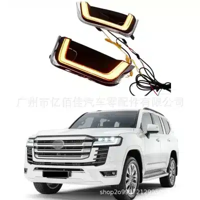 LED Daytime Running Lights with Sequential Turn Signal for 2022-2023 Toyota Land Cruiser LC300, Front Grille Fog Light Bezel