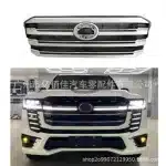 Front Bumper Grille with LED Lights for 2022-2024 Toyota Land Cruiser LC300, PP Material Matte Black Finish