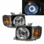 LED Halo Projector Headlights Black Housing LHD for Toyota Land Cruiser FJ70 HZJ79 VDJ79 2007-ON