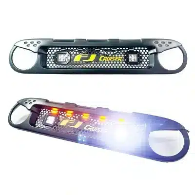 Front Bumper Grille with Amber LED Lights for 2007-2021 Toyota FJ Cruiser, ABS Gloss Black Mesh Grill Front Bumper Grille with Amber LED Lights for 2007-2021 Toyota FJ Cruiser, ABS Gloss Black Mesh Grill