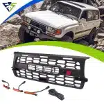GR Style Gloss Black Front Bumper Grille with LED Lights for Toyota Land Cruiser LC80 1990-2007