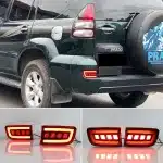Rear Bumper LED Fog Lights for 2003-2009 Toyota Prado LC120, Sequential Turn Signal Brake Strobe Reflector Lamps