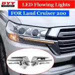 Headlight Trim Sequential LED Turn Signal Light Strip for 2016-2022 Toyota Land Cruiser LC200, Silver/Black Finish