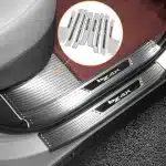 Interior Door Sill Guard Protectors for Toyota BZ4X, Black Titanium Stainless Steel Scuff Plates, 4-Piece Set