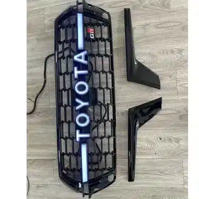 Front Bumper Grille with LED Light Bar and Lettering for 2016-2022 Toyota Land Cruiser LC200 FJ200, GR Sport Style Chrome Trim Front Bumper Grille with LED Light Bar and Lettering for 2016-2022 Toyota Land Cruiser LC200 FJ200, GR Sport Style Chrome Trim