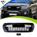 Front Bumper Lower Grille with Integrated LED Lights for Toyota Land Cruiser LC200 2008-2015, Black Finish