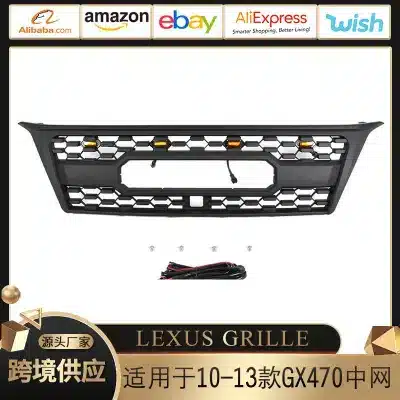 Front Bumper Grille with LED Light for 2010-2013 Lexus GX470, ABS Plastic Mesh Grill Modification Front Bumper Grille with LED Light for 2010-2013 Lexus GX470, ABS Plastic Mesh Grill Modification