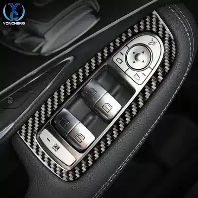 Real Carbon Fiber Window Lift Control Panel Trim for Mercedes-Benz GLC C-Class W205 2015-2021 Interior Door Modification Decal