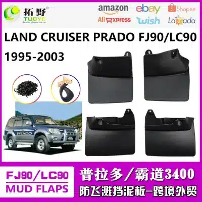 4Pcs Front and Rear Mud Guards for Toyota Land Cruiser Prado FJ90 LC90 1996-2007, Black PP+TPR Splash Guards 4Pcs Front and Rear Mud Guards for Toyota Land Cruiser Prado FJ90 LC90 1996-2007, Black PP+TPR Splash Guards