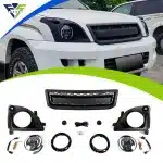 Front Bumper Grille with Integrated LED Lights for 2003-2009 Toyota Prado FJ120, Matte Black ABS