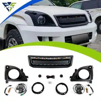 Front Bumper Grille with Integrated LED Lights for 2003-2009 Toyota Prado FJ120, Matte Black ABS Front Bumper Grille with Integrated LED Lights for 2003-2009 Toyota Prado FJ120, Matte Black ABS