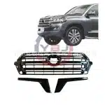 Front Radiator Grille Glossy Black Obsidian Style with Emblem for 2016-2021 Toyota Land Cruiser LC200 FJ200