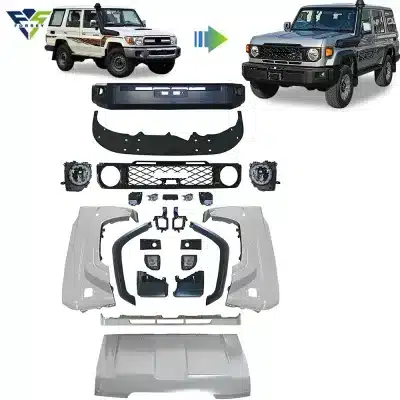 2024 Facelift Style Body Upgrade Kit for Toyota Land Cruiser LC76, includes Headlights, Hood, and Fenders