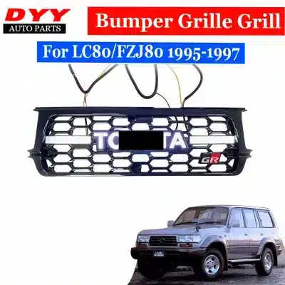 GR Style Front Grille with LED Lights for 1995-1997 Toyota Land Cruiser LC80 FZJ80 4500, ABS Black GR Style Front Grille with LED Lights for 1995-1997 Toyota Land Cruiser LC80 FZJ80 4500, ABS Black