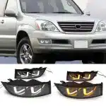 LED Front Fog Light Assembly for 2003-2009 Lexus GX470, Scanning DRL & Sequential Turn Signal Lens Lamp