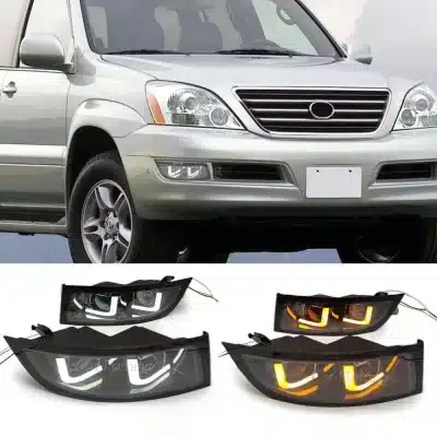 LED Front Fog Light Assembly for 2003-2009 Lexus GX470, Scanning DRL & Sequential Turn Signal Lens Lamp