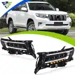 LED Daytime Running Light with Flowing Turn Signal Lens for Toyota Prado 2018-2021, Clear Lens DRL Fog Lamp Assembly