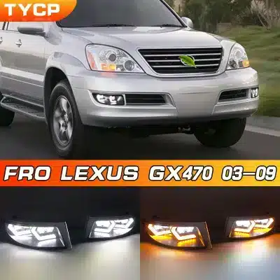 LED Daytime Running Lights for 2003-2009 Lexus GX470, Dual-Color White DRL & Sequential Amber Turn Signal Fog Light Assembly