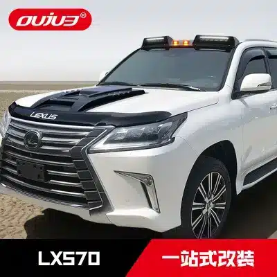 Hood Stone Guard Deflector with 6-LED Amber Lights for 2007-2021 Lexus LX570, Gloss Black Off-Road Protector Hood Stone Guard Deflector with 6-LED Amber Lights for 2007-2021 Lexus LX570, Gloss Black Off-Road Protector